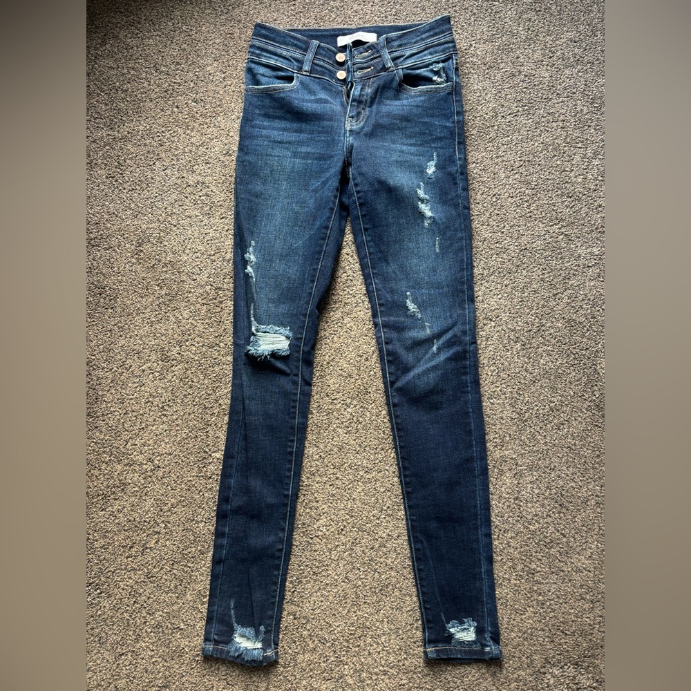 KanCan Dark Blue Distressed High-Rise Skinny Jeans